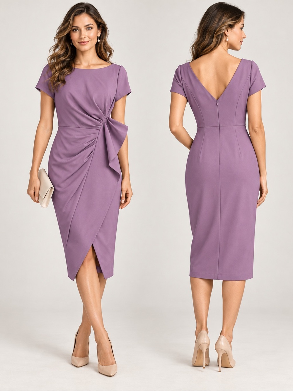 Kay Unger New York Mauve Purple Draped Midi Dress Size 14
